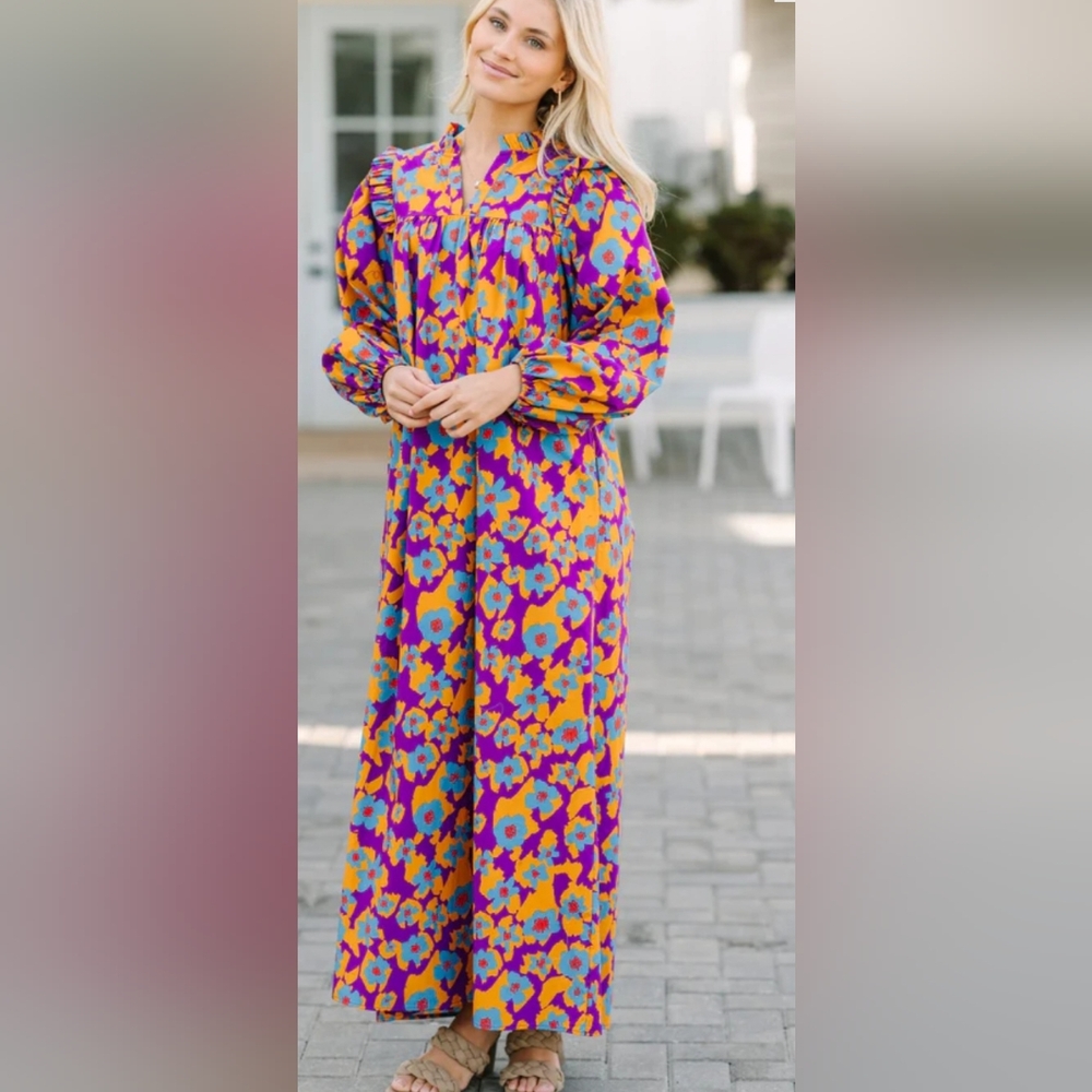 Find You Well Purple Floral Maxi Dress Medium